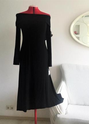 Черное вечернее платье трапеция,с декольте, оголяющим плечи "8" usa (46-48)8 фото