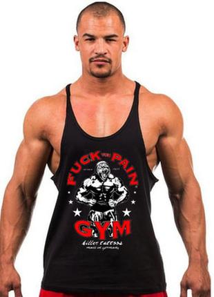 Майка мужская с узкими бретелями "fuck pain gym"