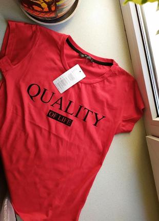 Стильная женская красная хлопковая футболка турция .3 фото