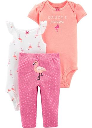 3-piece neon flamingo little character set - baby girl