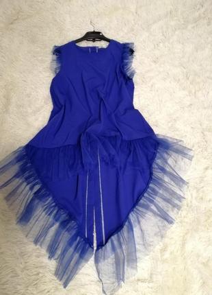 Блуза топ удлинённая спинка фрак рюши воланы сетка фатин