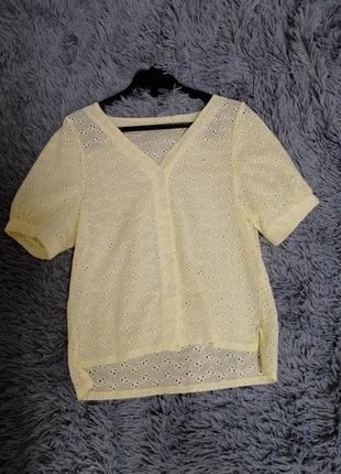 Рубашка блуза хлопок прошва  нежно жёлтый оливковый белый1 фото