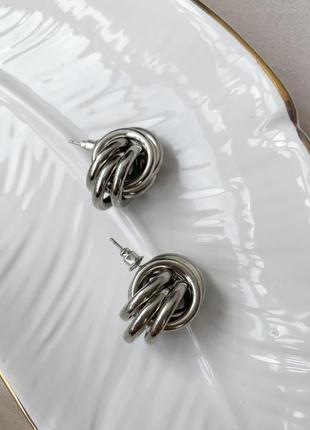 Серьги, сережки, кульчики, серьги неправильной формы, серебристые, сріблясті3 фото