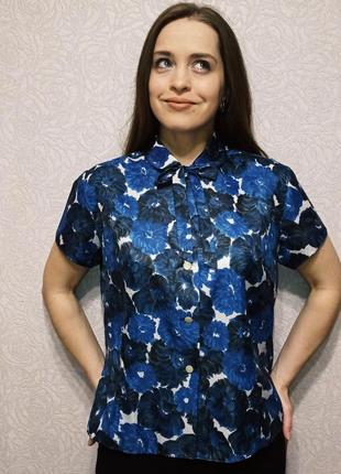 Блуза винтаж с бантом ретро конец 70 х рубашка синтетика1 фото