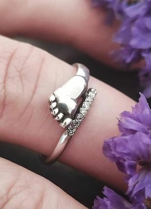 Серебряное кольцо ножка, минимализм, подарок маме, 925, новорожденный