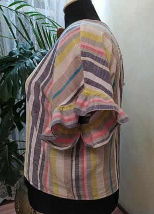 Актуальная хлопковая блуза в полоску, с рюшами, 16 размер4 фото