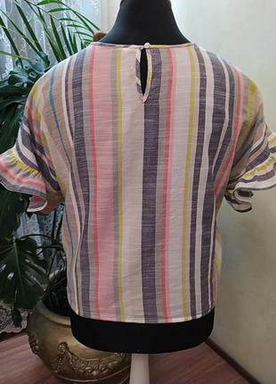 Актуальная хлопковая блуза в полоску, с рюшами, 16 размер5 фото