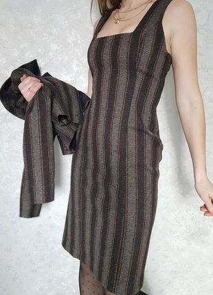 Актуальний теплий шерстяний костюм платтячко з жакетом в актуальну полоску7 фото