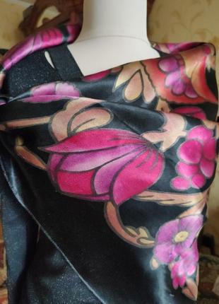 Атлас натуральный шёлк большой красивый платок винтаж шёлк атлас2 фото