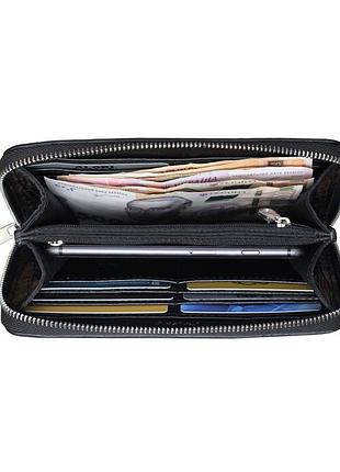 Гаманець чорний, натуральна шкіра з тисненням під рептилію3 фото