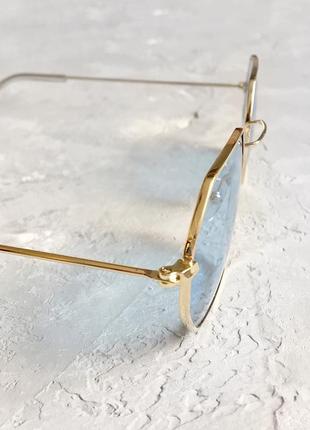 Восьмикутні унісекс окуляри в тонкій оправі з блакитними лінзами3 фото
