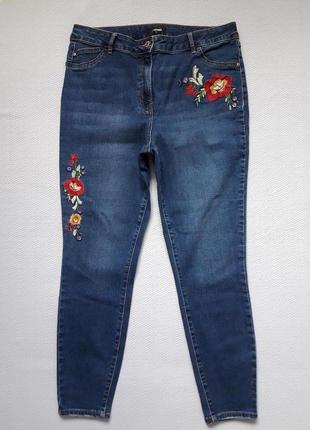 Стильные стрейчевые джинсы скинни с вышивкой высокая посадка denim