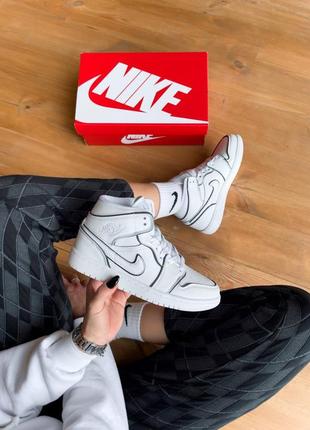 Nike air jordan🆕шикарные женские кроссовки🆕кожаные белые рефлективные высокие найк джордан