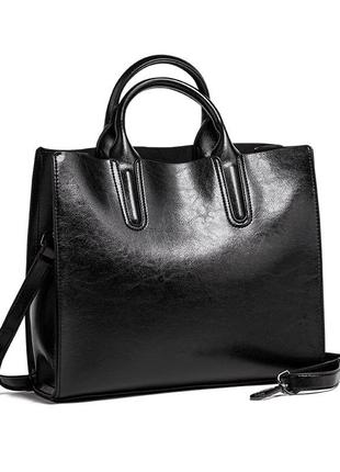 Женская кожаная чёрная  деловая сумка формата а 46 фото