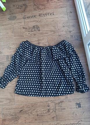 Топ не плечи с открытыми плечами в горошек блузка с объёмными рукавами