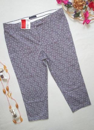 Шикарные стрейчевые укороченные летние брюки батал в орнамент высокая посадка m&s