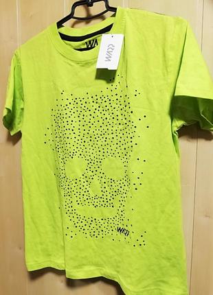 Футболка кислотная с принятом череп.