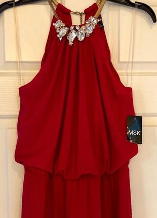Вечернее красное платье вырез холтер с декором из камней "16" (usa) на 52-54 р4 фото