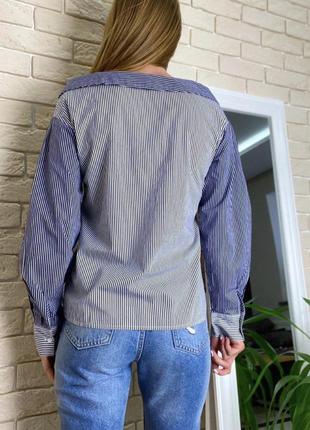Блузка катон рубашка в полоску синяя с голым плечами h&m5 фото