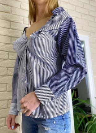 Блузка катон рубашка в полоску синяя с голым плечами h&m2 фото