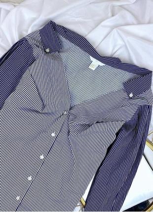 Блузка катон рубашка в полоску синяя с голым плечами h&m7 фото