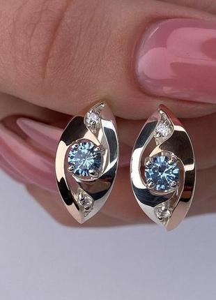 Срібні сережки з блакитними камінням, 925, срібло