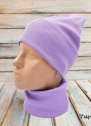 Демисезонная шапочка бини и хомут, снуд, марсала, свекольная, фиолетовая2 фото