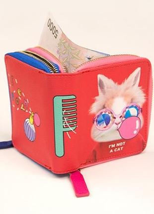 Модный забавный короткий кошелек на двух молниях зайка зая зайчик в очках