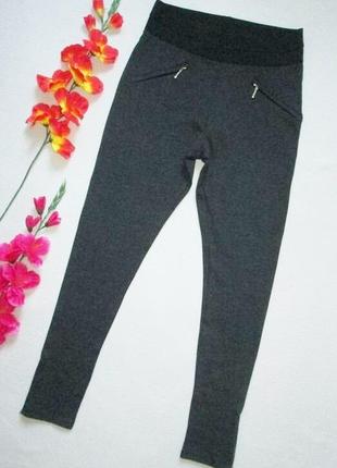 Суперовые трикотажные плотные брюки леггинсы серый меланж с замочками высокая посадка f&f