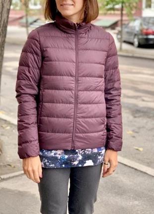 Бордовая легкая водоотталкивающая куртка на пуху uniqlo юникло