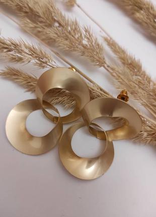 Стильные серьги кольца под золото плоские круглые двойные3 фото