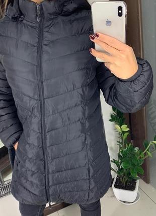 🧥шикарная чёрная куртка пуховик/тёплая демисезонная куртка дутик с капюшоном🧥