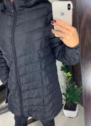 🧥шикарная чёрная куртка пуховик/тёплая демисезонная куртка дутик с капюшоном🧥9 фото