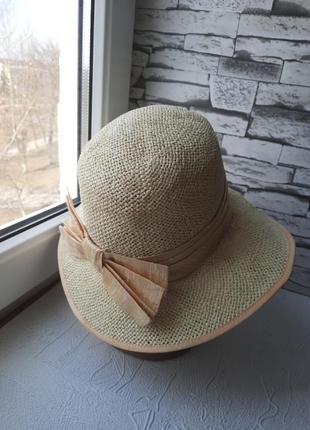 Нарядная летняя шляпка панама с бантом лето соломка3 фото