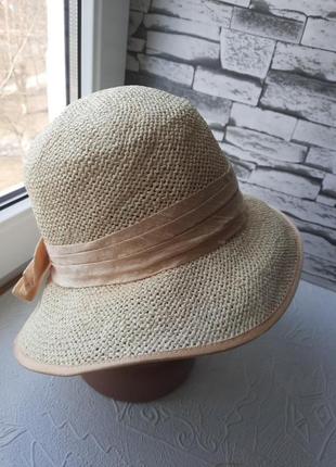 Нарядная летняя шляпка панама с бантом лето соломка4 фото