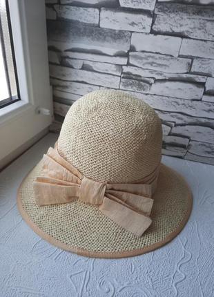 Нарядная летняя шляпка панама с бантом лето соломка5 фото