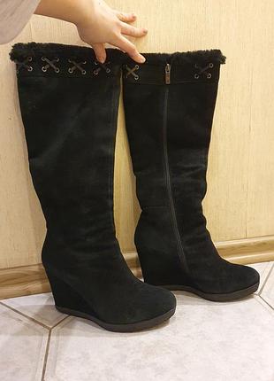 Сапоги зимние замш замшевые замша танкетка на танкетке на платформе платформа