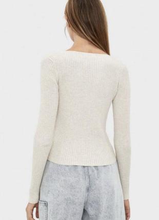 Пуловер bershka бежевый короткий размер м полномерный рукав трикотаж4 фото