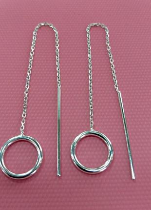 Срібні сережки протяжки гарда паличка і кільце на ланцюжку плетіння якір1 фото
