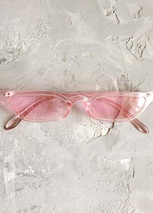 Вінтажні вузькі окуляри кішечки з рожевою прозорою оправою2 фото