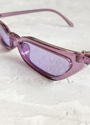 Вінтажні вузькі окуляри кішечки з фіолетової прозорою оправою3 фото