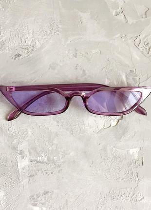 Вінтажні вузькі окуляри кішечки з фіолетової прозорою оправою2 фото