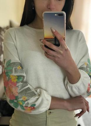 Кофта красива h&m тонка, біла з об'ємними рукавами підліткова