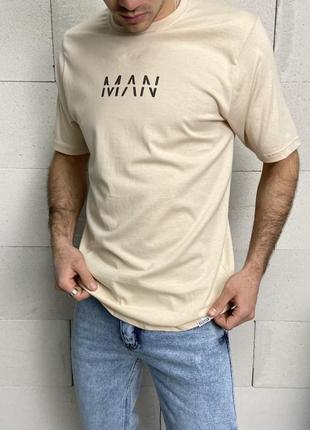 Футболка мужская с принтом бежевая турция / футболка-поло чоловіча с надписью бежева2 фото