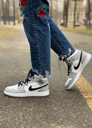Nike air jordan🆕шикарные женские кроссовки🆕кожаные белые серые высокие найк джордан5 фото