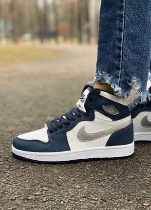 Nike air jordan🆕шикарные женские кроссовки🆕кожаные синие с белым высокие найк джордан2 фото