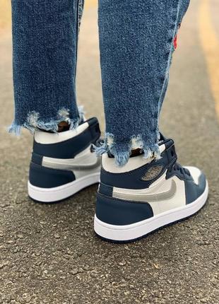 Nike air jordan🆕шикарные женские кроссовки🆕кожаные синие с белым высокие найк джордан7 фото