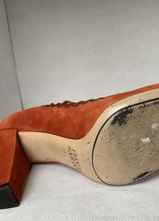 Новые кожаные замшевые туфли мэри джейн на каблуке 10 см оранжевые карамельные коричневые5 фото