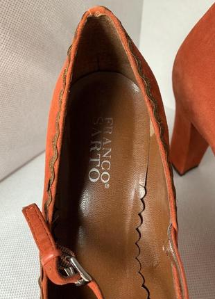 Новые кожаные замшевые туфли мэри джейн на каблуке 10 см оранжевые карамельные коричневые3 фото