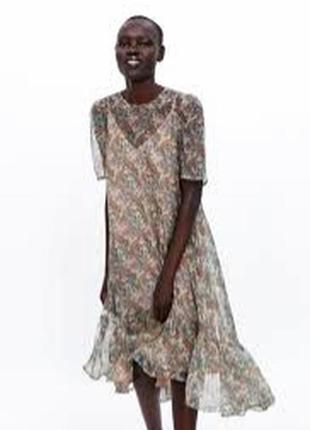 Летние шифоновое платье оверсайз zara с воланом в цветочный принт платье из тюля4 фото